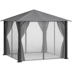 10' x 10' Patio Gazebo, Outdoor Gazebo Canopy Shelter with Netting & Curtains, Vented Roof, for Garden, Lawn, Backyard and Deck, Black