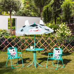 Kids Table and Chair Set, Outdoor Folding Garden Furniture, Picnic Table for Patio Backyard, with Removable & Height Adjustable Sun Umbrella, Aged 3-6 Years Old,White