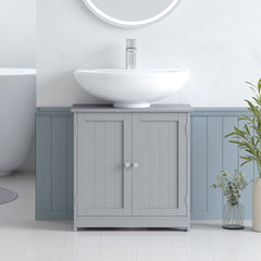 Pedestal Sink Storage Cabinet, Bathroom Sink Cabinet with U-Shape Cut-Out and Adjustable Shelf, Gray
