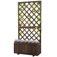 Wooden Raised Garden Bed Planting Planter Box with Trellis and Drain Holes for Climbing Vine Plants, Brown