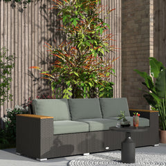 3-Seat Outdoor Patio Sofa, PE Wicker Outdoor Couch with  Extra Wide Deep Seat, Wide Armrests 4" Cushions, Dark Gray