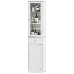 Slim Bathroom Storage Cabinet, Tall Bathroom Cabinet, Narrow Linen Tower with Acrylic Door, Drawer and Shelves, White