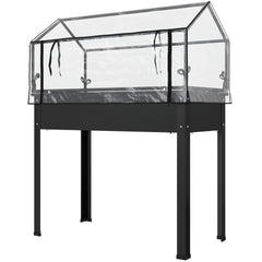 Elevated Garden Box with Greenhouse Cover, Raised Garden Bed with Legs and Drainage Hole for Vegetables, Black
