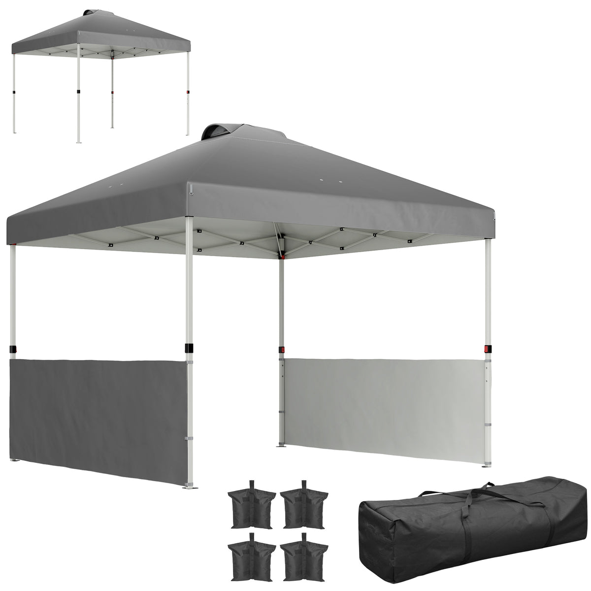 10' x 10' Pop Up Canopy Tent with 2 Half Sidewalls, UV50+ Instant Sun Shelter with Wheeled Carry Bag, Dark Gray