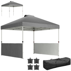 10' x 10' Pop Up Canopy Tent with 2 Half Sidewalls, UV50+ Instant Sun Shelter with Wheeled Carry Bag, Dark Gray