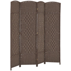 Folding Room Divider Screen 4 Panel 6' Tall Privacy Screen Freestanding Wood Partition for Home Office, Brown