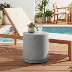 Lightweight Accent Table with Concrete Finish Round Side Table, Light Gray