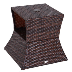 Outdoor Side Table with Umbrella Hole, 2 Tier Rattan Wicker End Table with Storage Shelf, All Weather for Outdoor, Patio, Garden, Backyard, Mixed Brown