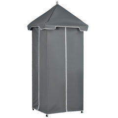 Outdoor Towel Valet Caddy, Covered Poolside Towel Holder Rack, Shelf, Basket, Rolling PE Rattan Wicker Storage on Wheels, Gray