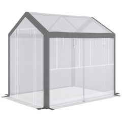 Outdoor Walk-In Tunnel Greenhouse with Roll-up Windows, Zippered Mesh Door, & Weather Cover,  8' x 6' x 7.4'