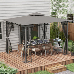 10' x 12' Outdoor Gazebo with Nettings, 2 Tier Patio Gazebo Canopy for Garden, Backyard, Deck, Dark Gray