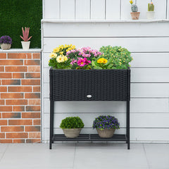 PE Rattan Wicker Raised Flower & Vegetable Planter, Rack Shelf Box