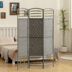 3 Panel Folding Room Divider Portable Privacy Screen Wave Fiber Room Partition for Home Office Dark Gray