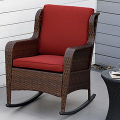Outdoor Wicker Rocking Chair, Rattan Rocker with Cushions, Steel Frame for Patio, Garden, Backyard, Wine Red