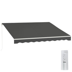12' x 10' Electric Retractable Awning Sunshade Shelter with Remote Controller, Crank Handle for Deck Balcony Yard, Gray