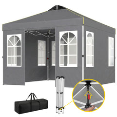 9.6 x 9.6 ft Pop Up Canopy Tent with Sidewalls, One Push Setup, UPF50+ Portable Instant Canopy Shelter, Dark Gray