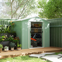 7' x 4' Outdoor Storage Shed, Garden Tool House w/ Foundation Kit Vents & Sliding Doors for Backyard Patio, Light Green