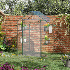 Outdoor Walk-in Mini Greenhouse with Mesh Door & Windows, Small Portable Garden Green House with 3 Tiers 6 Shelves, Trellis, & Plant Labels