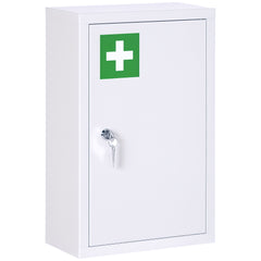 12" x 18" Lockable Medicine Cabinet, 3 Tier Steel Medical Wall Box with 2 Keys and Shelves for Bathroom, White