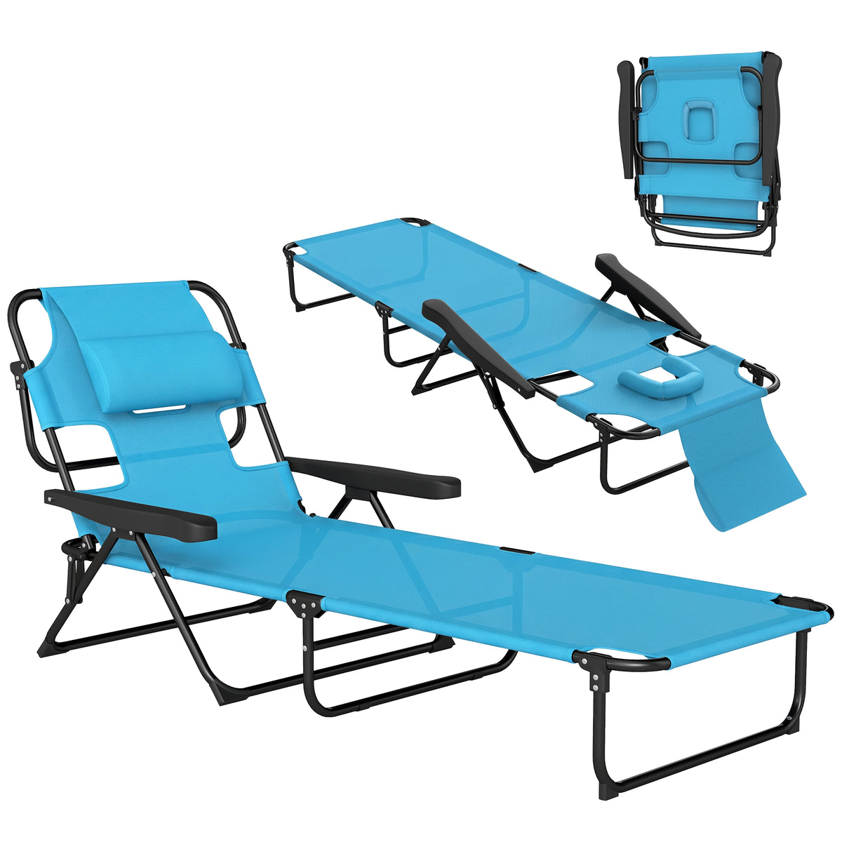 Folding Lounge Chair w/ Reclining Back, Light Blue