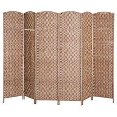 Room Divider 6 Panel, 6FT Tall Folding Privacy Screen, Freestanding Hand-Woven Partition for Room Separation with 360° Hinges, Paper Rope Diamond Weave, Natural