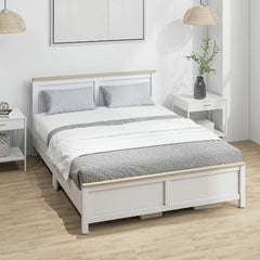 Queen Bed Frame with Headboard, Modern Platform Bed Frame with Wooden Slats, No Box Spring Needed, Easy Assembly, White