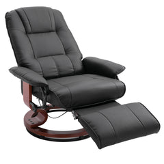 Faux Leather Manual Recliner, Adjustable Swivel Lounge Chair with Footrest, Armrest and Wrapped Wood Base for Living Room, Black