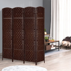 Room Divider 4 Panel, 6FT Tall Folding Privacy Screen, Freestanding Hand-Woven Partition for Room Separation with 360° Hinges, Paper Rope Diamond Weave, Brown