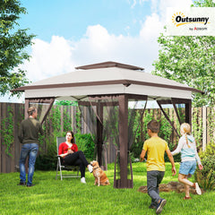 12' x 12' Pop Up Canopy Tent with Netting and Carry Bag, Instant Sun Shelter with 137 sq.ft Shade, Beige and Brown
