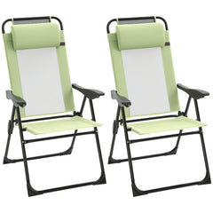 Set of 2 Portable Folding Outdoor Recliners w/ Adjustable Backrest, Green