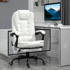 7-Point Vibrating Massage Office Chair High Back Massaging Office Desk Chair with Lumbar Support, Footrest, White