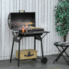30" Charcoal Barbecue Grill with Wheels Outdoor Barbecue with Adjustable Charcoal Rack, Storage Shelf, Wheel, for Garden Camping Picnic