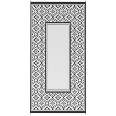 Reversible Outdoor Rug, Waterproof Plastic Straw with Carry Bag, 9' x 18', Black & White Gourd Border