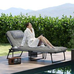 Folding Chaise Lounge Pool Chair with 4-level Reclining Back, Cushion, Side Pocket, Headrest, Gray