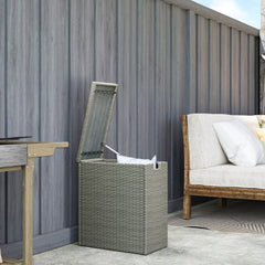 17-Gallon Small Deck Box, Wicker Outdoor Storage Box with Acacia Wood Top for Patio Cushions and Garden Tools, Gray
