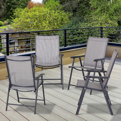 Set of 4 Outdoor Folding Chairs, Stackable Patio Dining Chairs with Armrests, Metal Frame, Gray