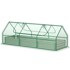 8.6 x 3 x 1ft Raised Garden Bed with Mini Greenhouse, Galvanized Raised Garden Bed with Cover for Herbs and Vegetables, Small Greenhouse for Patio Garden Balcony, Green and Silver