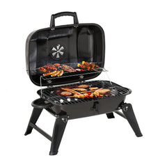 14" Portable Grill, Small Charcoal Grill for Outdoor Cooking, BBQ, Camping, Enamel Coated, Folding Legs, Black