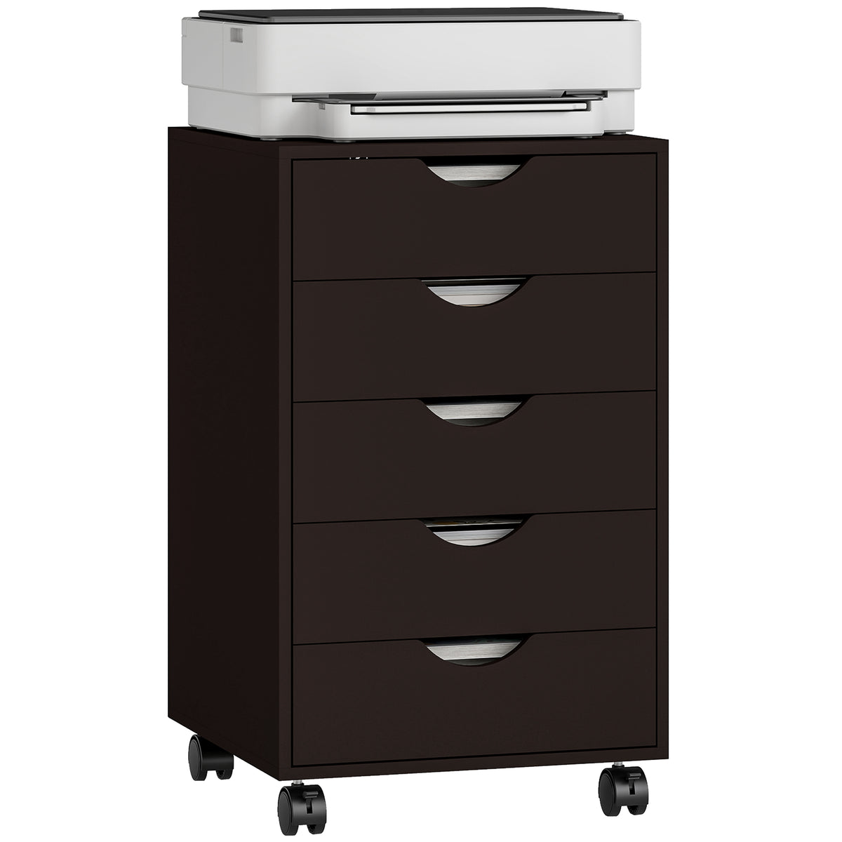 5 Drawer File Cabinet Storage Organizer Filing Cabinet with Nordic Minimalist Modern Style & Wheels, Brown