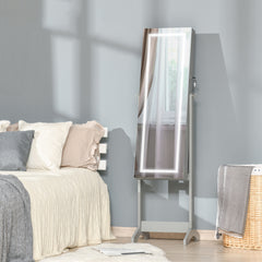 Floor Standing Jewelry Cabinet with LED Light, Lockable Jewelry Organizer with Full-Length Mirror, and 4 Adjustable Angles, Grey