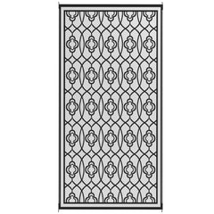 Reversible Outdoor Rug, Waterproof Plastic Straw with Carry Bag, 9' x 18', Black & White Lantern