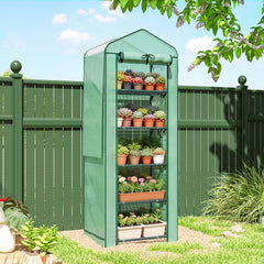 Mini Greenhouse with Screen Roof, 5 Tier Portable Small Greenhouse with High Strength PE Cover, Green