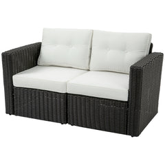 2 Piece Patio Wicker Corner Sofa Set, Outdoor PE Rattan Furniture, with Curved Armrests and Padded Cushions for Balcony, Garden, or Lawn, Beige