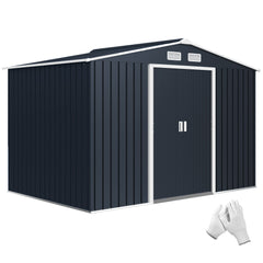 9' x 6' Outdoor Storage Shed, Garden Tool Metal Shed with Foundation Kit, Dark Gray