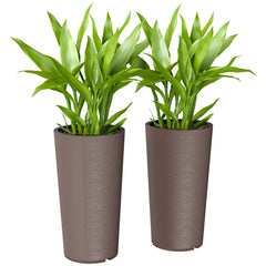 29 Inch Outdoor Planter, Set of 2 Plastic Flower Pots, Weather and UV Resistant Stackable Large Planters, Brown