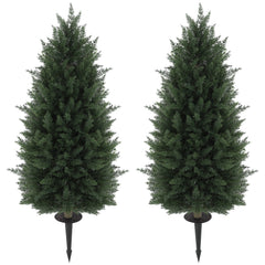 43.3 Inch Set of 2 Artificial Cypress Topiary Tree, Indoor Outdoor UV Resistant Faux Plants with Ground Stake for Garden