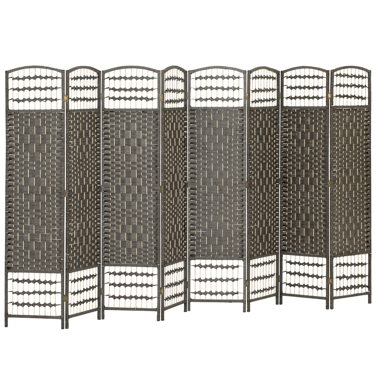 8 Panel Folding Room Divider Portable Privacy Screen Wave Fiber Room Partition for Home Office Dark Gray