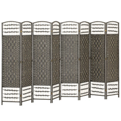 8 Panel Folding Room Divider Portable Privacy Screen Wave Fiber Room Partition for Home Office Dark Gray