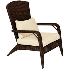 Patio Adirondack Chair with Rattan Wicker, Soft Cushions, Tall Curved Backrest for Deck or Garden, Cream White