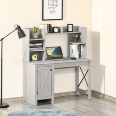 Computer Desk W/ Hutch, Home Office Desk W/ Storage Cabinet, Light Grey
